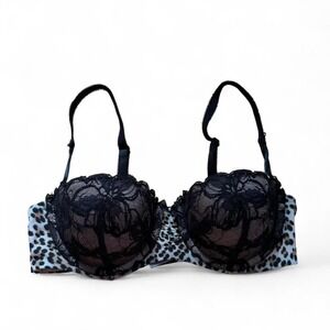 NWT Victoria Secret Black lace and animal print balconette‎ bra